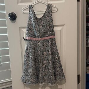 Zunie Floral Dress with Pink Ribbon